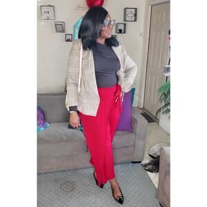 High Waisted Tie Side Invisible Zipper Wide Leg Work Pants